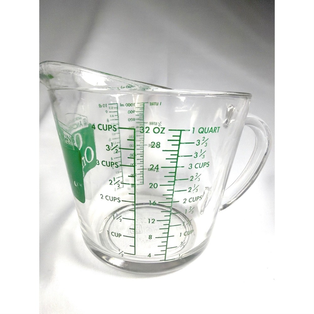 Anchor Hocking Oven Originals Measuring Cup 4 Cup 1 Quart Clear GreenGlass Retro
